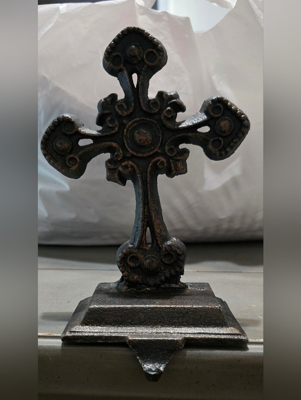 Cast Iron Mantle/Shelf Hanger For Stockings, Keys, Etc In Rust Brown